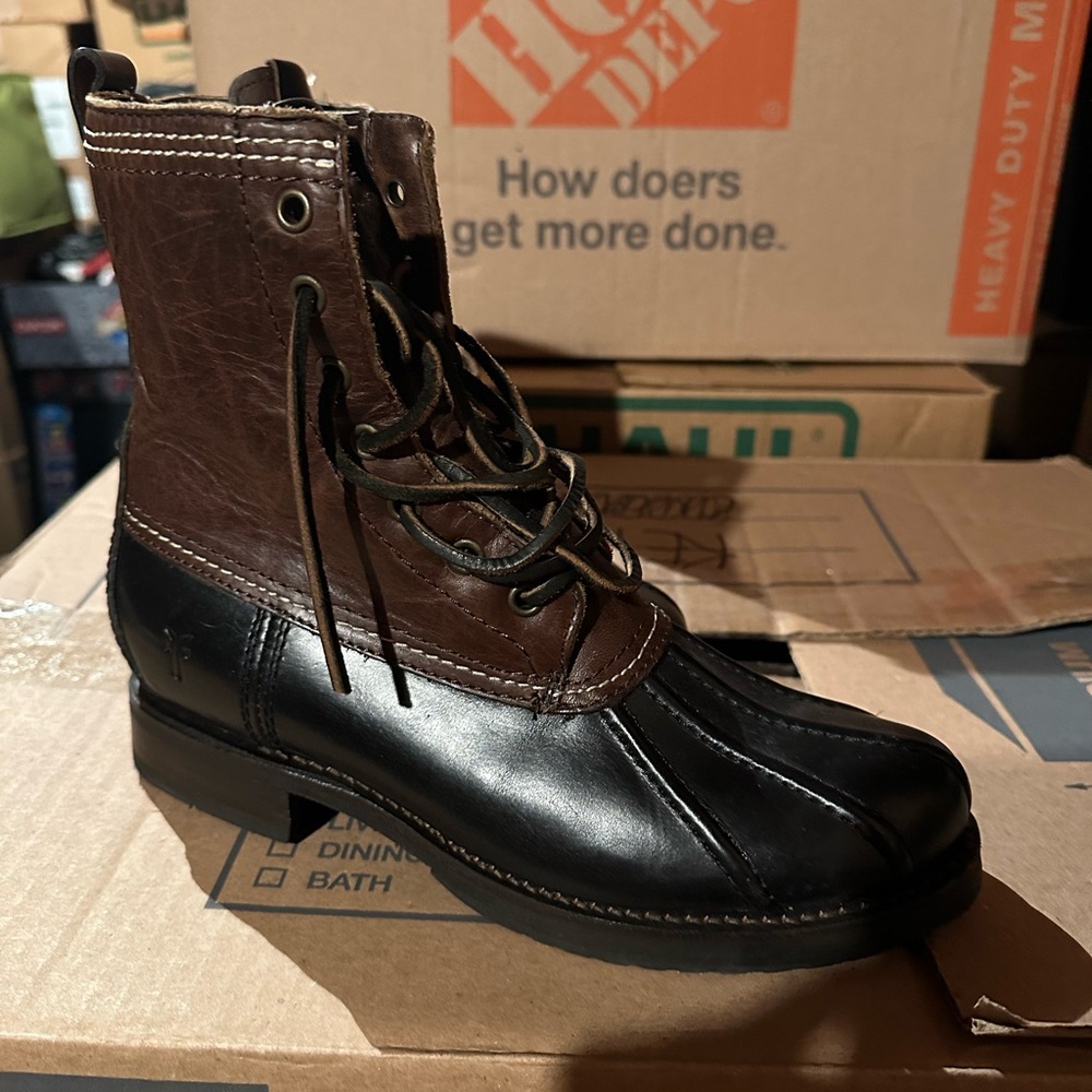Frye leather fur insulated moto boots